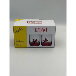 Marvel Spider-Man JoyJolt Swing Into Action Glasses Set of 2 10oz Rocks Open Box